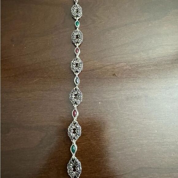 Multi colored stone and silver metal oxidized bracelet - Picture 4 of 4